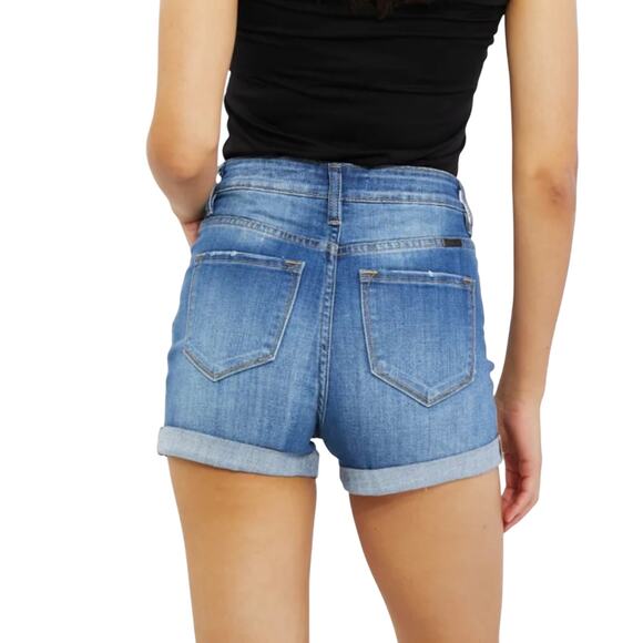 Kancan High Rise Medium Stone Wash Denim Shorts Size Medium M Stretch Casual - Picture 2 of 10